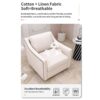 360 Degree Swivel Armchair Cotton Linen Skin - Friendly Fabric Ergonomic Design Brass Nail Decorative Armchair Living Room Chairs Bedroom Chairs Living Room Chairs Black Legs Suitable For Indoor Homes - White - Image 6