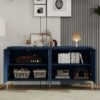 Modern 4 Door Sideboard With Creative Carved Surface And Adjustable Shelves - Light Blue - Image 6