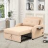 Versatile Pull Out Sofa Sleeper 3 In 1 With Wing Table & USB Charge Linen, Compact Design - Beige - Image 4