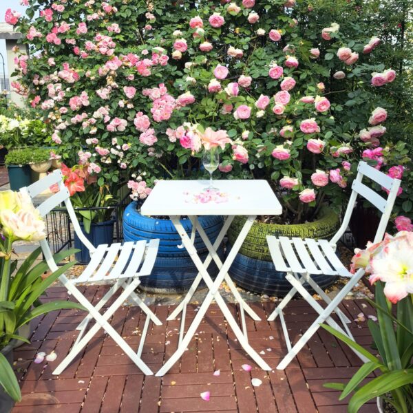 3 Piece Patio Bistro Set Of Foldable Square Table And Chairs - White
