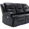 3 Seater Home Theater Recliner Manual Recliner Chair With A Led Light Strip Two Built-In Cup Holders For Living Room - Black - Image 22