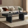 American Vintage Industrial Coffee Table, Premium Reclaimed Wood Texture, Double Tier Structure - Antique Black - Image 2