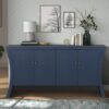 Refined Industrial 4 Door Credenza With Wooden Arc Legs & Bronze Clasps, Advanced Storage Design - Navy Blue - Image 5