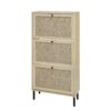 Modern Freestanding Rattan 3 Door Shoe Rack Storage Cabinet For Entryway - Natural Particle Board - Image 7