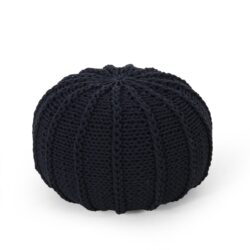 Bordeaux - Knitted Cotton Round Pouf Ottoman And Floor Cushion - Dark Blue