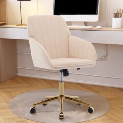 Ergonomic Office Chair With Swivel Function, Velvet, Comfortable For Long Sitting - Khaki