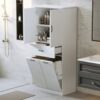 Modern Bathroom Storage Cabinet With 2 Laundry Baskets, 1 Drawer, Adjustable Shelf - White - Image 8