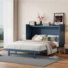 Queen Size Murphy Bed With Iron Legs, Modern Design - Blue - Image 22