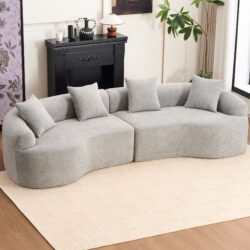4 Seater Sofa With Chenille Fabric, 30D, 60 Hardness Full Sponge, 4 Pillow For Living Room, Home Furniture Sleeper Sectional Sofa For Apartment - Gray