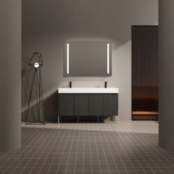 Deluxe 60" Freestanding Bathroom Vanity With Resin Double Sink - Dark Oak