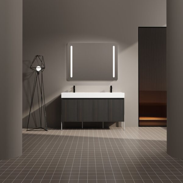 Deluxe 60" Freestanding Bathroom Vanity With Resin Double Sink - Dark Oak