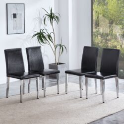 (Set of 4) Backrest Chairs With Silver Metal Legs A Perfect Match For Minimalist And Modern Home Styles - Black / Silver
