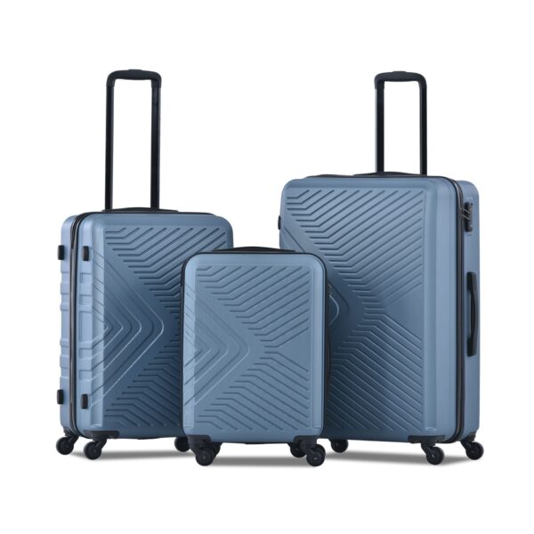 3 Piece Luggage Sets, Lightweight Suitcase With Two Hooks, Spinner Wheels, Tsa Lock, (20/24/28) - Blue