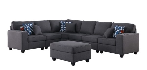 Cooper - 7 Piece Reversible L-Shape Sectional Sofa With Ottoman And Cupholder - Dark Gray