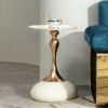 Modern Small Round Side Table For Small Spaces Carbon Steel Cocktail Table - Milk White - Image 4