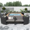 Spa Surround Spa Frame Quadrilateral Outdoor Rattan Sectional Sofa Set With Mini Sofa, Wooden Seats And Storage Spaces - Gray - Image 2