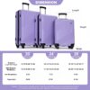 3 Piece Luggage Sets Lightweight Suitcase With Two Hooks, Spinner Wheels, (20/24/28) - Light Purple - Image 3