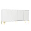 Modern Wood Sideboard Cabinet With Carved Door Panels, Adjustable Shelves, And Sturdy Metal Legs - White - Image 8