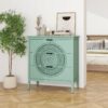 3 Drawer Storage Cabinet With Hollow Carved Design And Metal Handles, Chest For Entryway, Living Room Or Bedroom - Light Green - Image 4