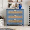 3 Drawer Cabinet Natural Rattan Suitable For Bedroom - Blue - Image 2