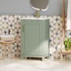 Modern Small Bathroom Vanity Cabinet With Ceramic Basin, Ample Storage, 1 Soft Close Door - Green - Image 4