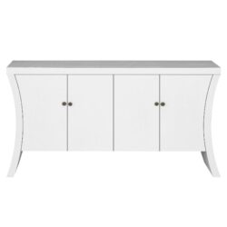 Refined Industrial 4 Door Credenza With Wooden Arc Legs & Bronze Clasps, Advanced Storage Design - White