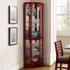 6 Shelf Lighted Corner Curio Cabinet With Adjustable Tempered Glass Shelves And Mirror Back (E26 Light Bulb Not Included) - Cherry - Image 6