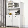 Homcom - 63.5" Kitchen Buffet With Hutch, Pantry Storage Cabinet With 4 Shelves, Drawers, Framed Glass Doors, Open Microwave Countertop - Antique White - Image 7