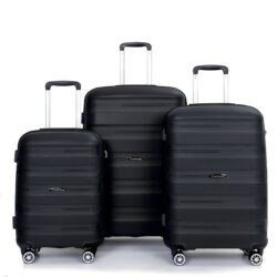 Hardshell Suitcase Spinner Wheels Pp Luggage Sets Lightweight Durable Suitcase & Tsa Lock, 3 Piece Set (20/24/28) - Black