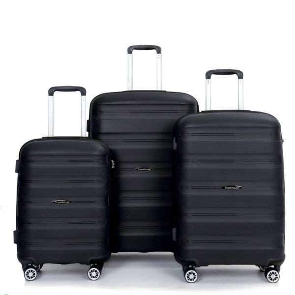 Hardshell Suitcase Spinner Wheels Pp Luggage Sets Lightweight Durable Suitcase & Tsa Lock, 3 Piece Set (20/24/28) - Black