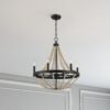 Starry - Chandelier Farmhouse Six Candle Light Wood Beaded Pendant Light For Dining Room - Black / Clear - Image 9