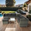 8 Piece Patio Sectional Wicker Rattan Outdoor Furniture Sof Set With One Storage Box Under Seat And Cushion Box - Gray / Black - Image 6