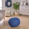 Bordeaux - Knitted Cotton Round Pouf Ottoman, Versatile Floor Cushion, Cotton Material - Navy Blue - Image 2