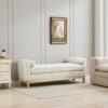 Elegant Upholstered Bench Daybed Ottoman With Nature Wood Legs & Bolster Pillows - Ivory Boucle - Image 2