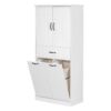 Modern Bathroom Storage Cabinet With 2 Laundry Baskets, 1 Drawer, Adjustable Shelf - White - Image 11