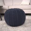 Bordeaux - Knitted Cotton Round Pouf Ottoman And Floor Cushion - Dark Blue - Image 2