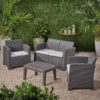 Zephyra - Outdoor 4 Piece Faux Wicker Rattan Chat Set With Water Resistant Cushions - Gray - Image 9