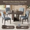 Topmax - 5 Piece Modern Extendable Round Dining Table Set With Removable Leaf For Small Places - Espresso / Gray - Image 3