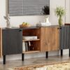 Mid Century TV Stand With 3 Cabinets, Media Console Table For Tvs Up To 70'', Entertainment Center With Storage For Living Room - Black / Brown - Image 24