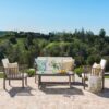 4 Piece Outdoor Chat Set With Water Resistant Cushion And Wood Frame - Cream / Gray - Image 7