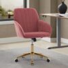Ergonomic Swivel Office Chair, Comfortable Velvet Backrest Seat, Adjustable For Home And Bedroom - Rose Red - Image 4