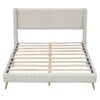 Queen Size Platform Bed With Legs, Frame And Tufted Headboard - Beige - Image 2