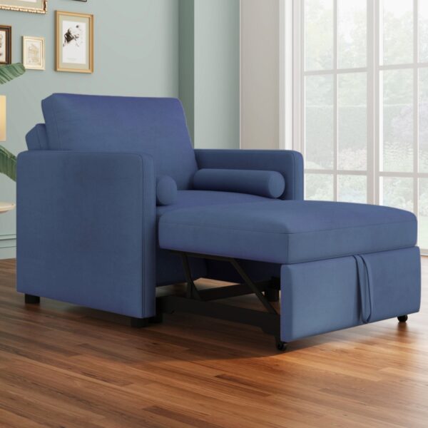 3 In 1 Convertible Sleeper Chair With Adjustable Backrest, Lounger Chair Turns Into Bed, Single Bed For Living Room, Velvet - Ink Blue