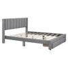 Queen Size Platform Contemporary Upholstered Bed With Storage Drawer - Gray - Image 2