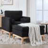 Farmhouse Upholstered Accent Chair With Ottoman Wood Base, Reversible Lid Coffee Table For Living Room - Black - Image 8