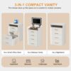 Compact 3 In 1 Vanity Desk With Open Top Mirror, Glass Desktop, 5 Height - White - Image 9