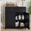 Kitchen Sideboard Buffet Cabinet, Farmhouse Storage Cabinet With Drawer And Adjustable Shelf, Barn Door Accent Cabinet For Kitchen, Dining Room, Entryway - Black - Image 4