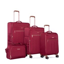 4 Piece Set (16/20/24/28), Softshell Suitcase Spinner Wheels Terylene Luggage Sets Carry On Suitcase Luggage Lightweight Durable Suitcase - Wine Red