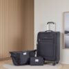 3 Piece Set (18/Travelbag/Toiletry Bag), Softshell Suitcase Spinner Wheels Terylene Polyester Luggage Sets Carry On Suitcase Luggage Lightweight Durable Suitcase - Black - Image 2