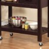 Kitchen Cart Red Cocoa Faux Marble Chunky Thick Top Two Drawers Locking Rubber Wheel Castors Slat Vented Shelves Towel Bar - Espresso - Image 4